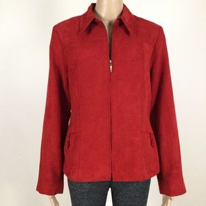 👛 (ANY 2/$25) DENVER HAYES Tailored, Lined Polyester Red Zipper Jacket